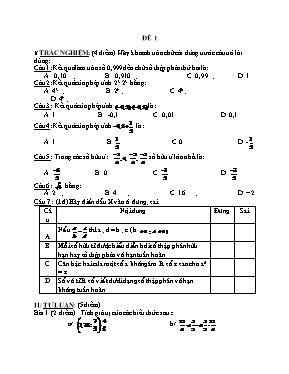 Một số đề kiểm tra môn Đại số 7 - Chương 1